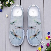 economico Sneakers da donna-Scarpe da passeggio da donna in maglia bianca con stampa di libellule colorate – slip-on casual leggere e traspiranti per passeggiate all&#039;aperto, viaggi estivi e uso quotidiano
