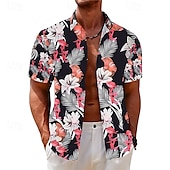 ieftine imprimare florală-Bărbați Floral Flori tropicale Cămașă Cămașă hawaiană Cămașă Aloha Mânecă scurtă Cămașă Răsfrânt Modă Designer Casual În aer liber Stradă Casual Negru Galben Roșu-aprins S M L