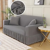 baratos Cobertura de Sofa-Capa de sofá com saia de cor sólida estilo saia de sofá simplicidade para sala de estar capas de sofá estilos sazonais capa elástica para sofá toalha de sofá protetor de cadeira 1 peça