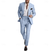 abordables Costumes décontractés-Pour des hommes Mariage Affaires Costumes en lin Revers en Pointe Rose Claire Bleu Ciel Mode Occasionnel Couleur Unie Coupe Standard 2 pièces Simple boutonnage un bouton