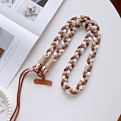 ieftine Snururi pentru telefon și curele de mână-Curea de telefon împletită multicoloră cu clemă detașabilă pentru husa de telefon – frânghie reglabilă pentru gât, pentru femei și bărbați