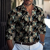 cheap Plants Pattern-Men&#039;s Floral Print Flowers Shirt Button Up Shirt Casual Dress Shirt Long Sleeve Fashion Casual Formal Vacation Dailywear Summer Spring Turndown 3D Print Collared Shirts Red Blue Green Dark Blue