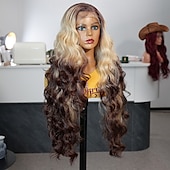 levne Syntetické paruky se síťkou-Syntetická krajková paruka Vlnité Styl 30 inch Tmavě hnědá zlatá blondýnka Střední část 13x4 krajka vpředu Paruka Dámské Paruka A1