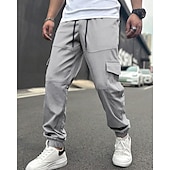 cheap Cargo Pants-Men's Cargo Pants Trousers Drawstring Elastic Waist Multi Pocket Plain Wearable Daily Outdoor Camping &amp; Hiking Fashion Classic Navy Blue Khaki