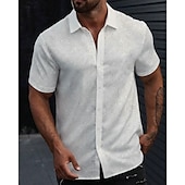 preiswerte Herrenhemd zum Knöpfen-Herren Hemd Sommerhemd Freizeithemd Strandhemd Knopfhemd Weiß Kurzarm Einfach Revers Urlaub Hawaiianisch Ausgehöhlt Bekleidung Polyester Mode Lässig Bequem