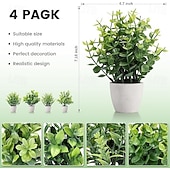 levne Umělé rostliny a zeleň-4 balení umělých rostlin, keramických mini umělých rostlin, květináčů, pro domácí dekoraci, kancelářské dekorace, dekorace do pokoje, farmářské dekorace, interiérové dekorace do koupelny