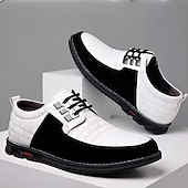 voordelige Casual Veterschoenen-Heren zwart-witte imitatieleren sneakers met sportief design – comfortabele en modieuze schoenen voor casual dagen, reizen en weekenduitjes