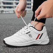 preiswerte Sneaker für Herren-weiße Sport-Sneaker für Herren mit rotem Akzent und leichtem Design – sportlich, stylisch, ideal für Freizeit und Sport