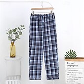 preiswerte Schlaf unten-Herren Freizeitkleidung Karierte hose Lounge Hose Karomuster Mode Klassisch Lässig Heim Täglich Bett Baumwolle Komfort Atmungsaktiv Weich Hose Elastischer Bund Sommer Frühling Schwarz Königliches Blau