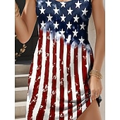  Festa dell'Indipendenza Abito Mini Patriottico da Donna Abito Estivo Abito A-Line Abito Scollo Off Vacanza Casual Boho Party Vestibilità Regolare Grafica Bandiera Geometrica Senza Maniche Collo a U