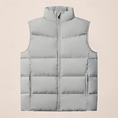 preiswerte Men&#039;s Vest-Herren Steppweste Täglich Lässig Herbst Winter Tasche Polyester Bequem Einfarbig Vorne geknöpft Stehkragen Normale Passform Schwarz Königliches Blau Dunkelgrün Hell Gray Weste