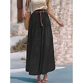 preiswerte Kleider aus Baumwolle und Leinen entwerfen-Damen Asiatische Größe Schwingend Leinenröcke Elegant Lässig Midi Hohe Taille Röcke Einfarbig Gerafft Plissiert Fließend Mikroelastisch Urlaub Täglich Wein Schwarz Weiß Rosa Frühling, Herbst, Winter