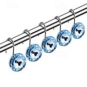 cheap Shower Curtains-12 Pcs Acrylic Decorative Rolling Diamond Shower Curtain Hooks Rust Proof Rhinestones Crystal Bling Shower Curtain Hooks for Curtain and Shower Rod, Clear Round