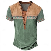 economico Stile etnico-Per uomo Tribale Etnico Maglietta Maglia Henley Manica Corta Designer Essenziale Etnico All&#039;aperto Casuale Quotidiano Estate azzurro cielo Nero Verde chiaro Blu scuro Marrone Henley Maglietta Henley