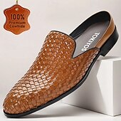 お買い得  プレミアムレザーローファー-メンズ編み込みクロッグ＆ミュール - 夏、ビーチ、アウトドアアクティビティに最適なスタイリッシュでカジュアルなクロシェ編みウォーキングシューズ