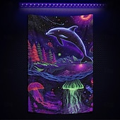 お買い得  ブラックライトタペストリー-ブラックライトタペストリー 輝く暗闇 輝くパーティー UV反応 動物 海のイルカ トリッピー ミスティ キノコ 自然の風景 壁掛けタペストリー 壁アート 壁画 リビングルーム 寝室用