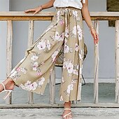 economico Pantaloni in cotone e lino con grafica-Per donna Pantaloni ispirati al lino Gamba larga Pantaloni Palazzo Moda Boho Lunghezza intera Vita Alta Fiore Elastico in vita Spacco Comodo Confortevole Streetwear Abbigliamento quotidiano Uscire