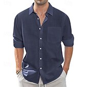 economico Classico-Per uomo Camicia Camicia di lino Camicia casual Camicia con Bottoni Camicia di cotone Semplice Vacanza Camicia hawaiana Bianco Blu marino Azzurro cielo Cachi Manica Lunga Bavero Primavera Autunno