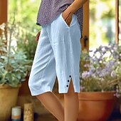 cheap Pants-Women&#039;s Chinos Vacation Vintage Basic Knee Length High Waist Plain Pocket Elastic Waistband Comfy Soft Comfortable Micro-elastic Formal Vacation Street White Pink Blue Purple Summer Loose Fit