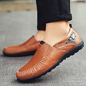 tanie Buty casual slip-on-męskie, brązowe, swobodne mokasyny z cholewką z miękkiej skóry ekologicznej, ręcznie szytymi detalami i wytrzymałą gumową podeszwą – idealne do codziennego noszenia i aktywności na świeżym powietrzu