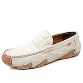 billiga Casual loafers-Vita herrloafers i konstläder med svart krokodilstruktur – eleganta och snygga slip-on-skor för semiformella evenemang, bröllop och avslappnade sammankomster