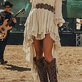 ieftine Rochii Boho-Pentru femei Rochii Midi Rochie de epoca Epocă Modă În aer liber Vacanță Sfârșit de săptămână Fit regulat Simplu Manșon Lung În V Bej Vară