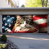 お買い得  ガレージとドアのバナー-4th of Julyドア装飾ガレージドアカバー、アメリカの愛国的なワシの屋外バナー、大規模バックドロップ、ホリデー屋外ガレージドアの家の壁の装飾