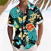 halpa Trooppiset kasvit-Miesten Palmu lehtiä Trooppiset kasvit Kukat Havaiji paita Button Up paita Havaijilaispaita Lyhythihainen Havaijilainen Loma Pyhäpäivä Ranta-asut Kesä Kevät Sänkyjen avaus 3D-tulostus kauluspaidat