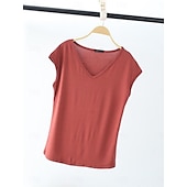 billige Plain t-skjorte-Dame Bluse Helfarge Stilfull Fritid Kortermet V-hals Vanlige topper Daglig Svart Hvit Rosa Rød Marineblå Sommer Vår