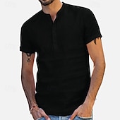 economico Classico-Per uomo Camicia Camicia di lino Camicia con colletto alla coreana Camicia popover Camicia Estiva Abbigliamento da spiaggia Tinta unica Vacanza Casuale Nero Bianco Azzurro cielo Grigio Maniche Corte