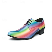 abordables Zapatos Oxford-Zapatos oxford con cordones arcoíris para hombre: diseño metálico vibrante para cócteles y galas nocturnas.
