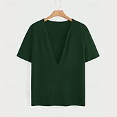 זול חולצות טריקו קז&#039;ואל לגברים-בגדי ריקוד גברים טי וופל חולצה קצרה טי שירטס חולצה עם שרוולים קצרים שרוולים קצרים V עמוק קיץ אחיד אופנתי מעצב בסיסי סרוג חופשה רחוב ליציאה שחור אדום כחול נייבי חולצה עליונה לגברים