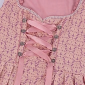abordables Conjunto de Dirndl-Women's Bavarian Dirndl Dress Costume with Lace Apron and Blouse Pink Satin Embroidery Outfit for Oktoberfest Festival