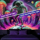 お買い得  ブラックライトタペストリー-ブラックライトタペストリー 光る暗闇 パーティー UV反応 宇宙飛行士 恐竜 水中のような不思議な自然の風景 ハンギングタペストリー 壁アート 壁画 リビングルーム 寝室