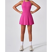 economico Abbigliamento Tennis da donna-Per donna Tinta unita Abito da tennis con pantaloncini e reggiseno incorporati Abito sportivo Senza Maniche Arricciato Traspirante Tennis Pickleball Il giro Vestito Nero Blu marino scuro Marrone