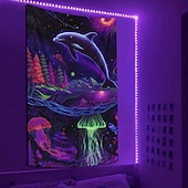 お買い得  ブラックライトタペストリー-ブラックライトタペストリー 輝く暗闇 輝くパーティー UV反応 動物 海のイルカ トリッピー ミスティ キノコ 自然の風景 壁掛けタペストリー 壁アート 壁画 リビングルーム 寝室用