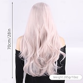 baratos Perucas Sintéticas sem Touca-Perucas sintéticas Ondulado Ondas Soltas Corte em Camadas Com Franjas Fabrico à Máquina Peruca 28 polegadas A1 Cabelo Sintético Mulheres Elástico Clássico Confortável Branco