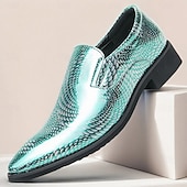 abordables Semi-formel-Chaussures à enfiler pour hommes à imprimé serpent métallisé turquoise - tendance, modernes, parfaites pour les sorties décontractées et les événements avant-gardistes