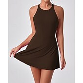 economico Abbigliamento Tennis da donna-Per donna Tinta unita Abito da tennis con pantaloncini e reggiseno incorporati Abito sportivo Senza Maniche Arricciato Traspirante Tennis Pickleball Il giro Vestito Nero Blu marino scuro Marrone