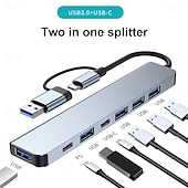 billiga USB-hubbar-7-i-1 multiportadapter USB C + USB 3.0 hub-splitter med typ-C PD, 5 USB-portar, OTG-kompatibel, för Macbook, PC, surfplatta, PS4