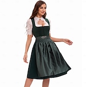 Χαμηλού Κόστους Dirndl-Φόρεμα Dirndl Γυναικείου Πράσινου Βαυαρίας με Ποδιά Σατέν και Μπλούζα Δαντέλας για το Oktoberfest