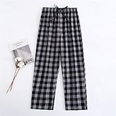 preiswerte Schlaf unten-Herren Freizeitkleidung Karierte hose Lounge Hose Karomuster Mode Klassisch Lässig Heim Täglich Bett Baumwolle Komfort Atmungsaktiv Weich Hose Elastischer Bund Frühling Herbst Schwarz Blau