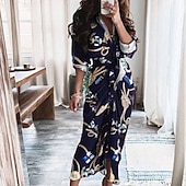 cheap Elegant Floral Dresses-Women&#039;s Midi Dress Casual Dress Floral Dress Classic Modern Outdoor Vacation Daily Regular Fit Flower Long Sleeve V Neck Red Blue Khaki Summer