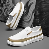 levne Pánské tenisky-Pánské bílé nazouvací tenisky se zlatým akcentem a minimalistickým designem - elegantní, módní, ideální pro ležérní vycházky a každodenní pohodlí