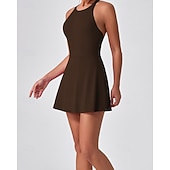 cheap Women's Tennis Dress-Women's Solid Colored Tennis Dress with Built in Shorts and Bra Sports Dress Sleeveless Cut Out Breathable Tennis Golf Pickleball Round Neck Dress Black Dark Navy Brown Tennis Clothing