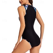 billiga Utslag-Dam Rash-guards Baddräkt UV Solskydd UPF50+ Ärmlös Badkläder Baddräkt Dragkedja fram Simmning Surfing Strand Vattensport Tryckt Sommar Vår Höst