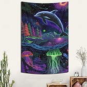 お買い得  ブラックライトタペストリー-ブラックライトタペストリー 輝く暗闇 輝くパーティー UV反応 動物 海のイルカ トリッピー ミスティ キノコ 自然の風景 壁掛けタペストリー 壁アート 壁画 リビングルーム 寝室用