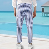 Herre Linbukser Bukser Sommerbukser Strandbukser Lomme Snorer Elastisk midje Stripet Komfort Pustende Feriereise Daglig Ferie Hawaiisk Bohem Svart Rød billige Ferie-Herre Linbukser Bukser Sommerbukser Strandbukser Lomme Snorer Elastisk midje Stripet Komfort Pustende Feriereise Daglig Ferie Hawaiisk Bohem Svart Rød