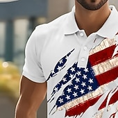  4. července 2026 250. Pánské Americká vlajka Pólo Krátký rukáv Polo tričko Košile s límečkem Na běžné nošení Venkovní Denní nošení 3D tisk Léto Vodní modrá Bílá Světlá růžová