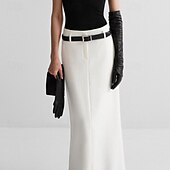 levne Maxi sukně-Dámské Sukně Módní Maxi Střední vzestup Sukně Bez vzoru Rozdělené konce Lehce elastické Dovolená ulice Bílá Léto Polyester